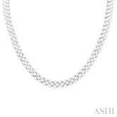 3 MM Round Shape Cultured Pearl and 2 1/5 ctw Triple Row Round Cut Diamond Fashion Necklace in 14K White Gold